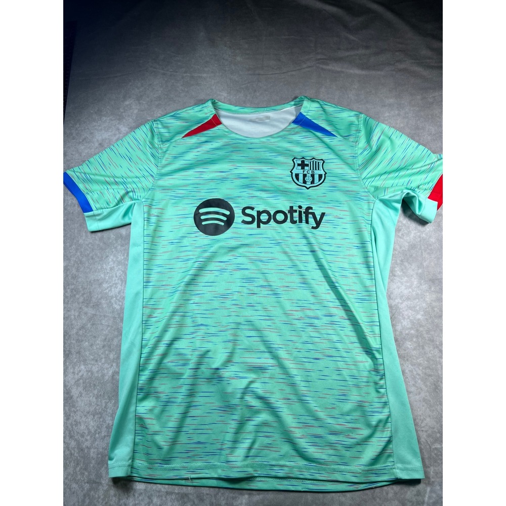 FC Barcelona Soccer Jersey Mens L Mint Green Spotify Logo #16 Short Sleeve Top